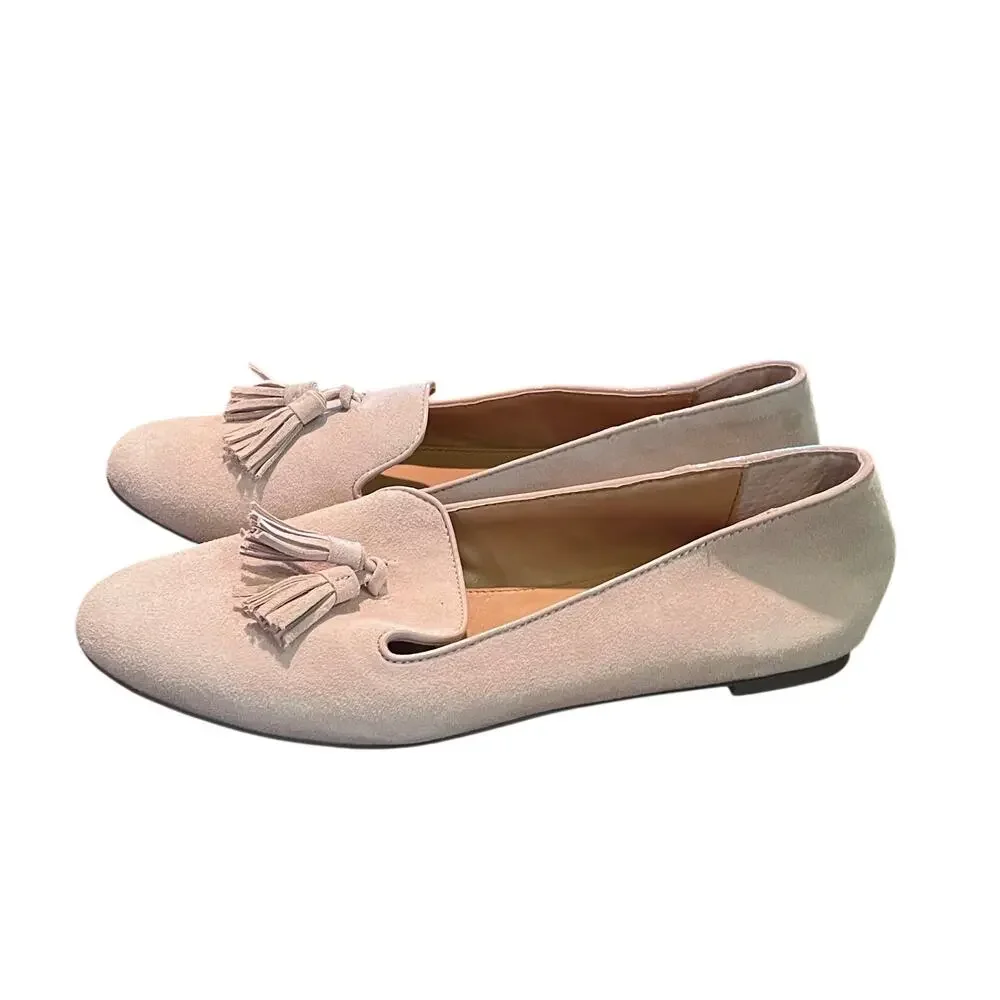 J.Crew Factory Cora Suede Tassel Loafers, Beige/Pink, Classic, Minimalist. Sz 7